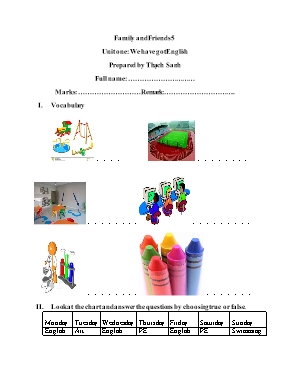 Bài tập Family and friends 5 - Unit one We have got English